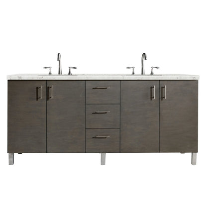 Renovate for Less Atlanta Metropolitan 72" Double Vanity, Silver Oak w/ 3 CM Eternal Jasmine Pearl Silestone Top