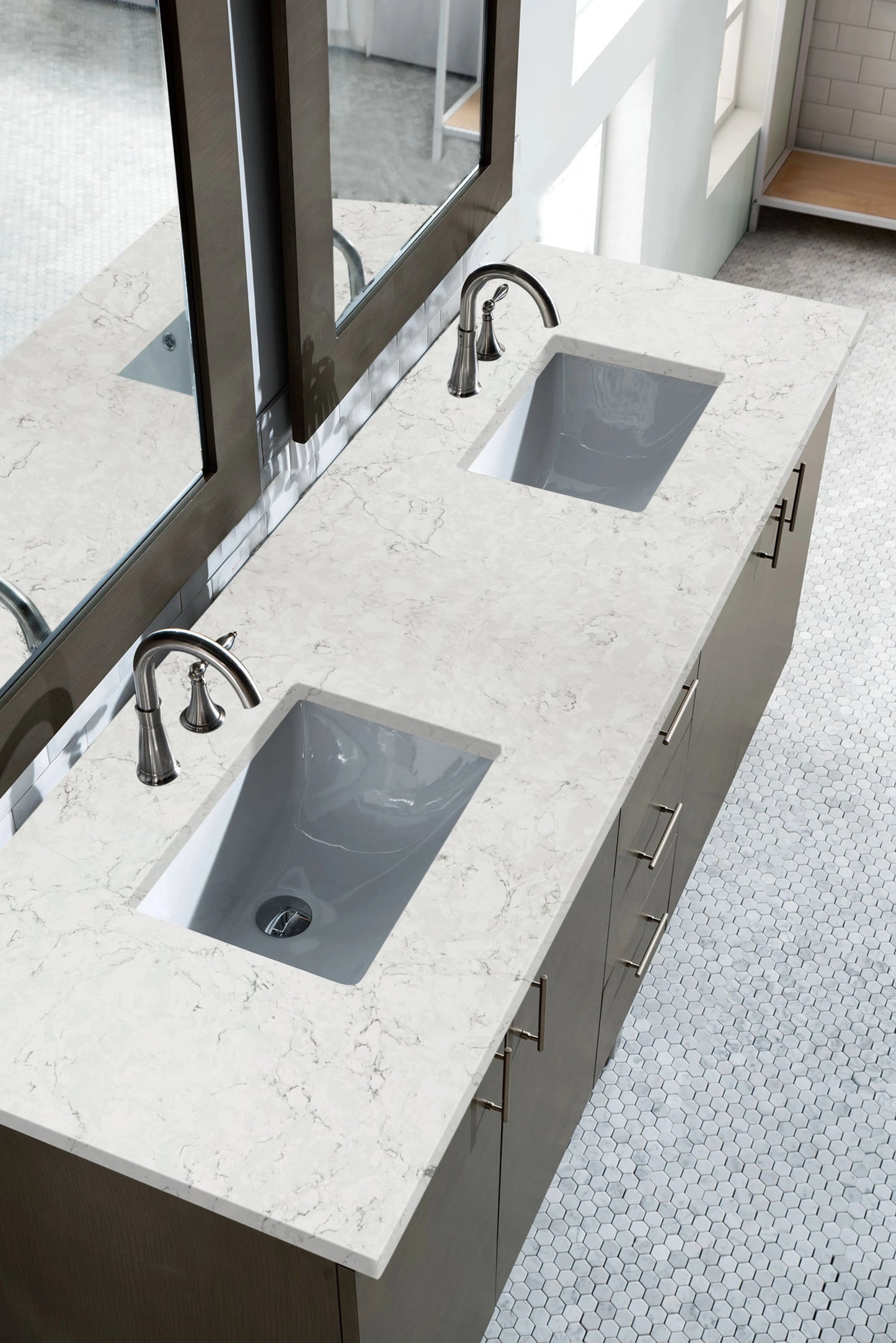 Renovate for Less Atlanta Metropolitan 72" Double Vanity, Silver Oak w/ 3 CM Eternal Jasmine Pearl Silestone Top, view 3