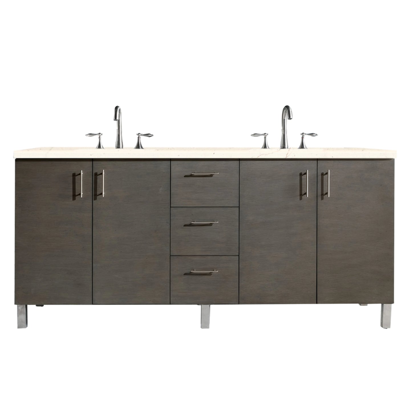 Renovate for Less Atlanta Metropolitan 72" Double Vanity, Silver Oak w/ 3 CM Eternal Marfil Silestone Top