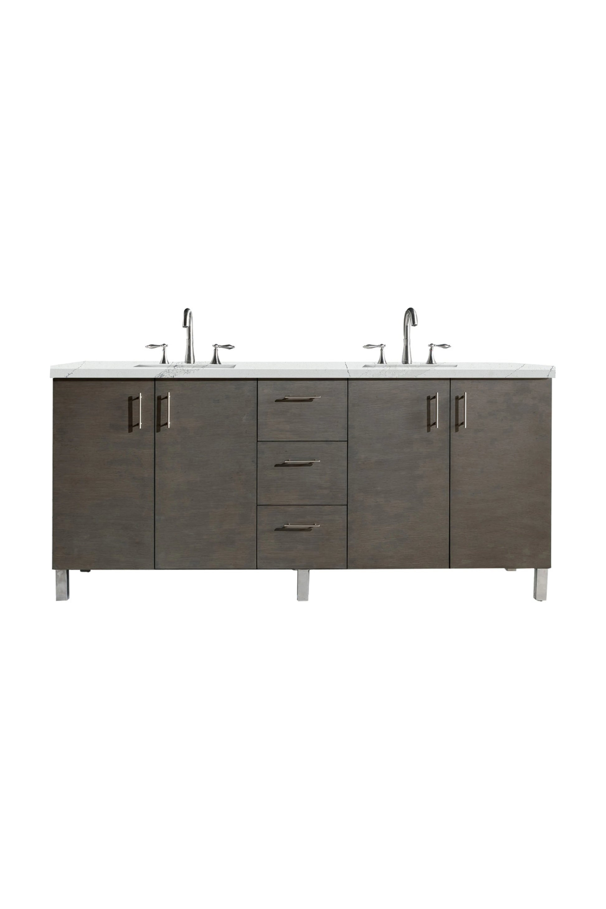 Renovate for Less Atlanta Metropolitan 72" Double Vanity, Silver Oak w/ 3 CM Ethereal Noctis Silestone Top