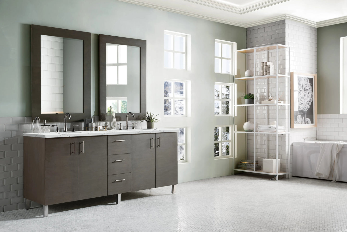 Renovate for Less Atlanta Metropolitan 72" Double Vanity, Silver Oak w/ 3 CM Ethereal Noctis Silestone Top, view 3