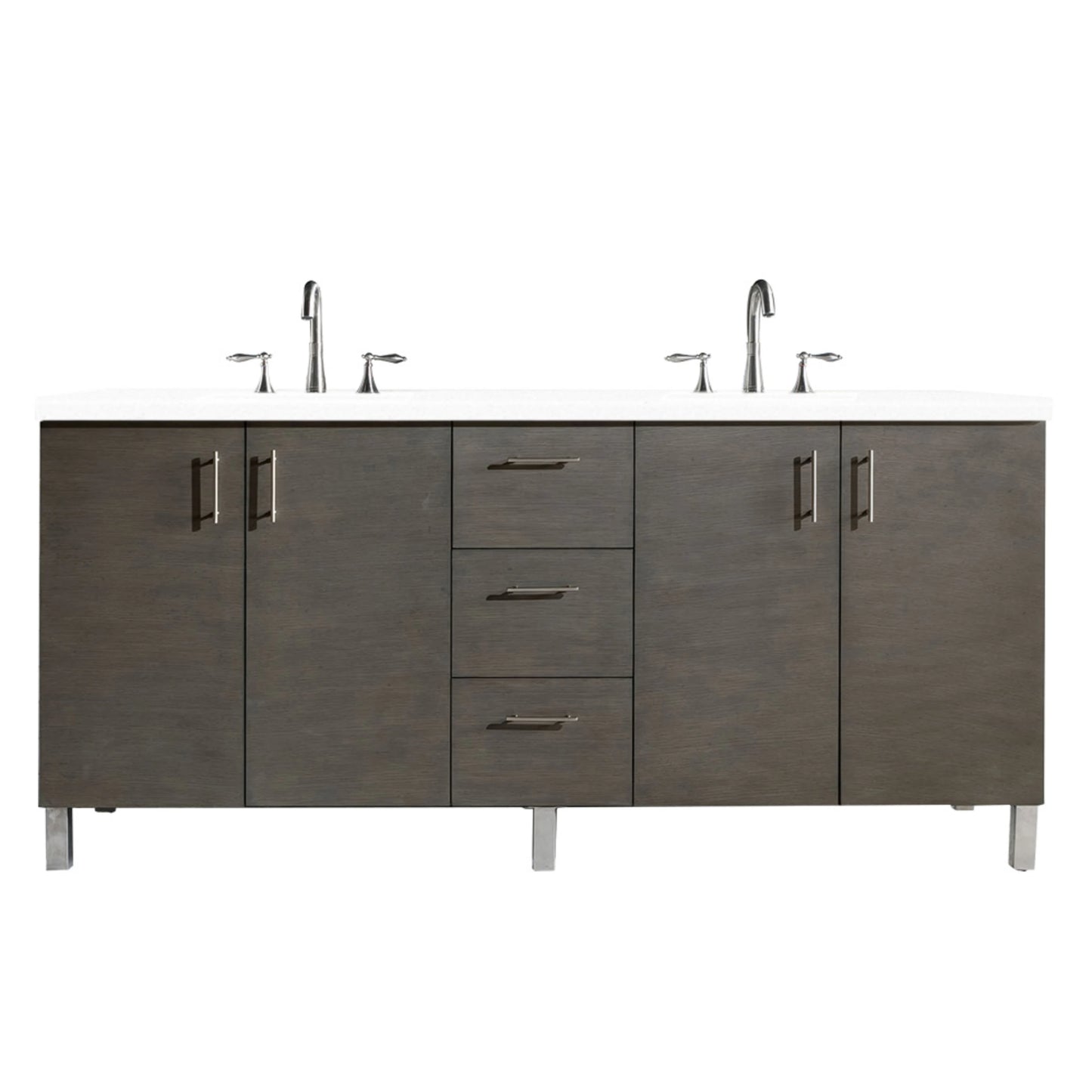 Renovate for Less Atlanta Metropolitan 72" Double Vanity, Silver Oak w/ 3 CM White Zeus Silestone Top