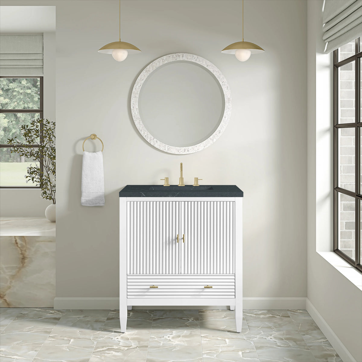 Myrrin 30" Single Vanity, Bright White w/ 3 CM Charcoal Soapstone Silestone Top, view 3