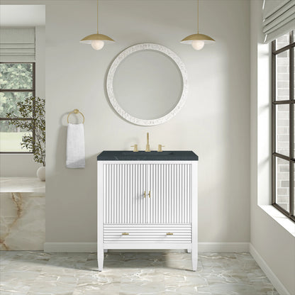 Myrrin 30" Single Vanity, Bright White w/ 3 CM Charcoal Soapstone Silestone Top, view 3