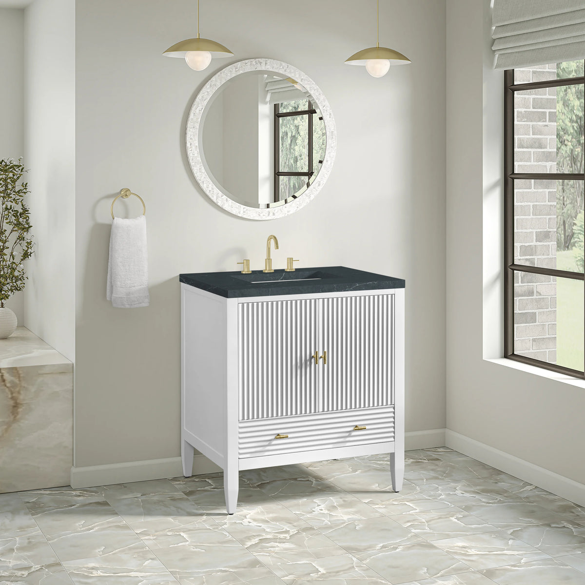Myrrin 30" Single Vanity, Bright White w/ 3 CM Charcoal Soapstone Silestone Top, view 4