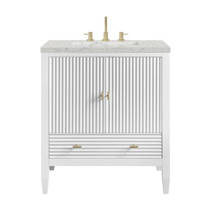 Myrrin 30" Single Vanity, Bright White w/ 3 CM Eternal Jasmine Pearl Silestone Top