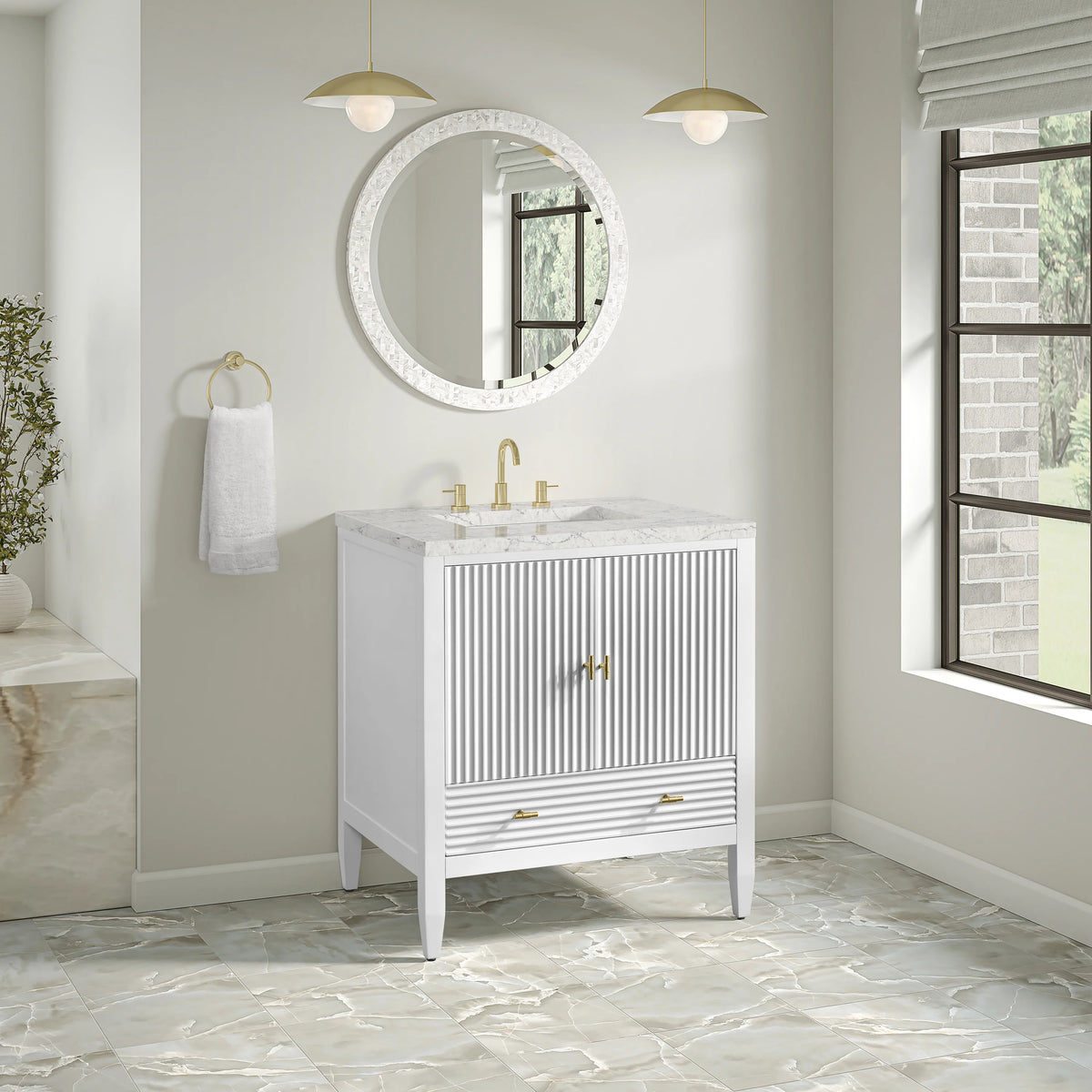 Myrrin 30" Single Vanity, Bright White w/ 3 CM Eternal Jasmine Pearl Silestone Top, view 4