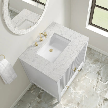 Myrrin 30" Single Vanity, Bright White w/ 3 CM Eternal Jasmine Pearl Silestone Top, view 7