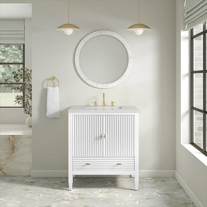 Myrrin 30" Single Vanity, Bright White w/ 3 CM Lime Delight Silestone Top, view 3