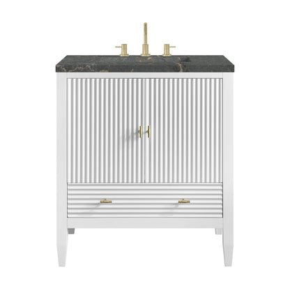 Myrrin 30" Single Vanity, Bright White w/ 3 CM Parisien Bleu Silestone Top