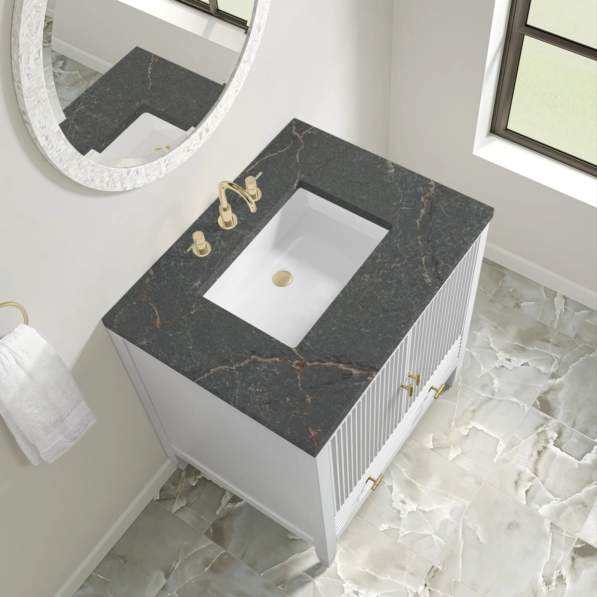 Myrrin 30" Single Vanity, Bright White w/ 3 CM Parisien Bleu Silestone Top, view 7