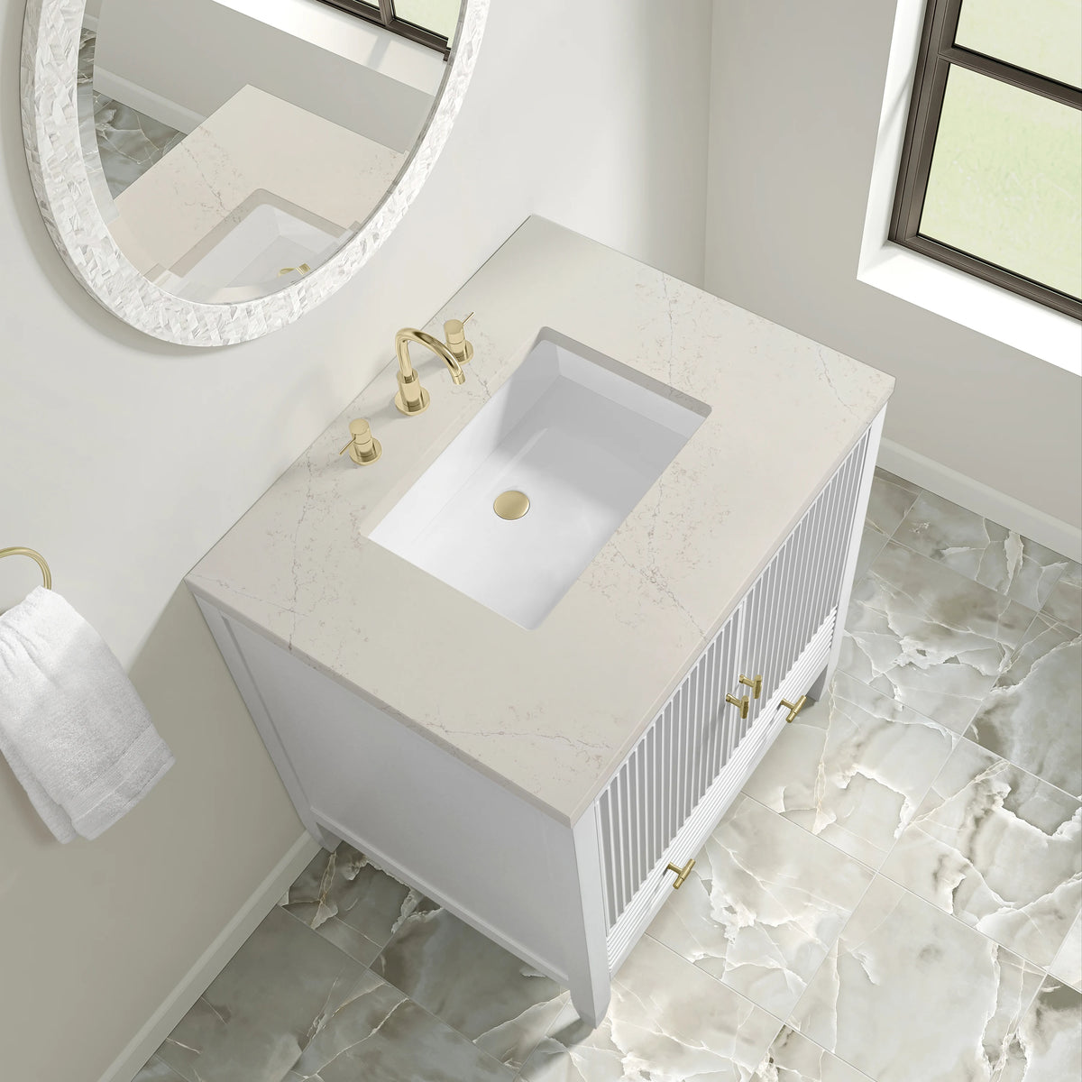 Myrrin 30" Single Vanity, Bright White w/ 3 CM Siberian Silestone Top, view 11