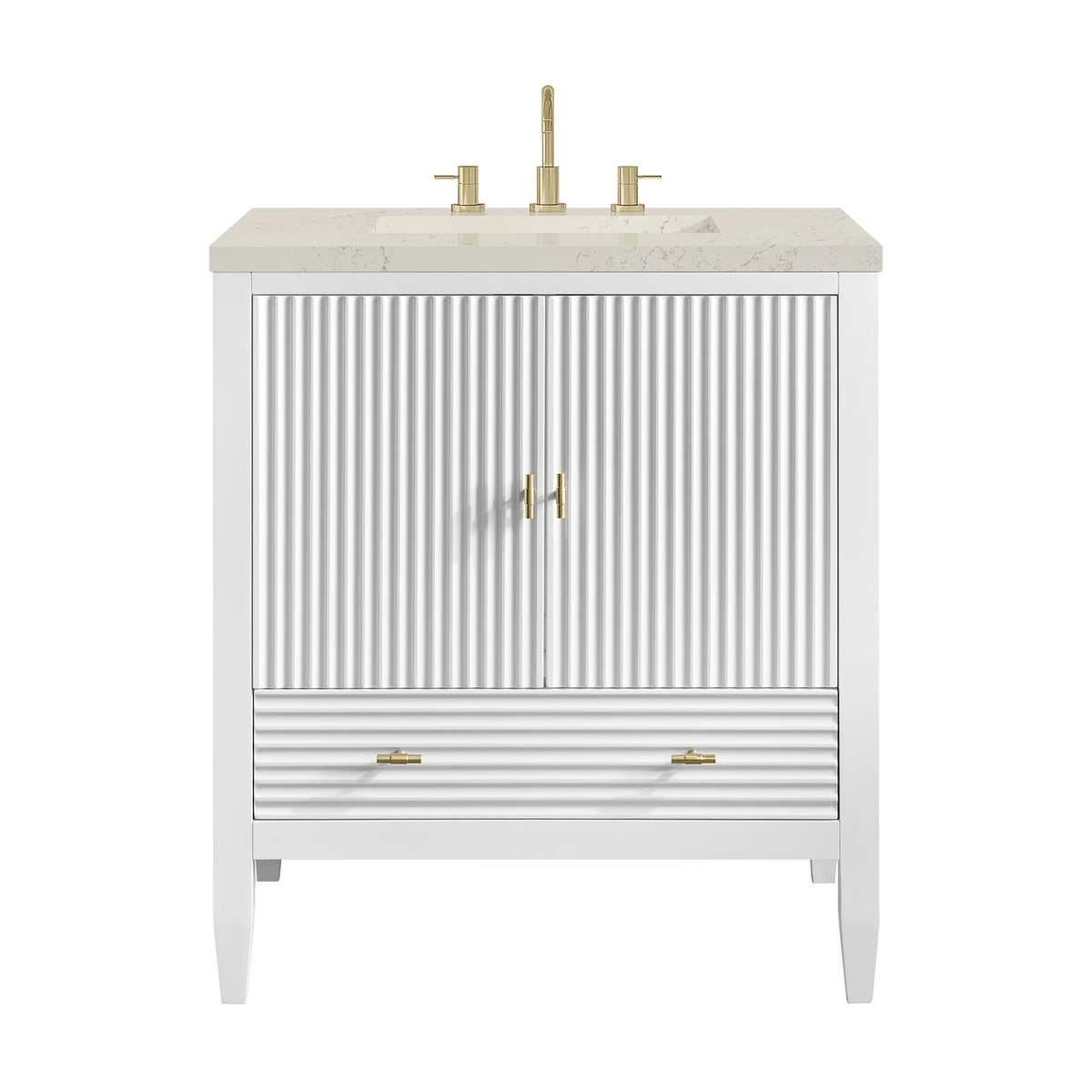 Myrrin 30" Single Vanity, Bright White w/ 3 CM Siberian Silestone Top, view 2