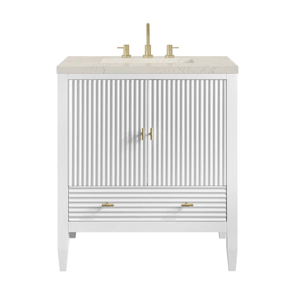 Myrrin 30" Single Vanity, Bright White w/ 3 CM Siberian Silestone Top, view 2