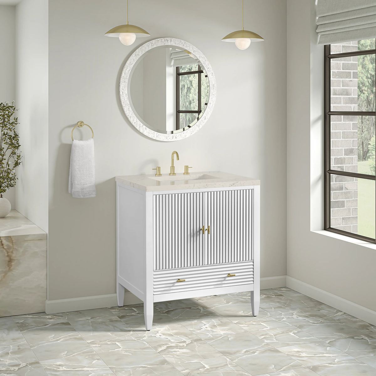 Myrrin 30" Single Vanity, Bright White w/ 3 CM Siberian Silestone Top, view 7