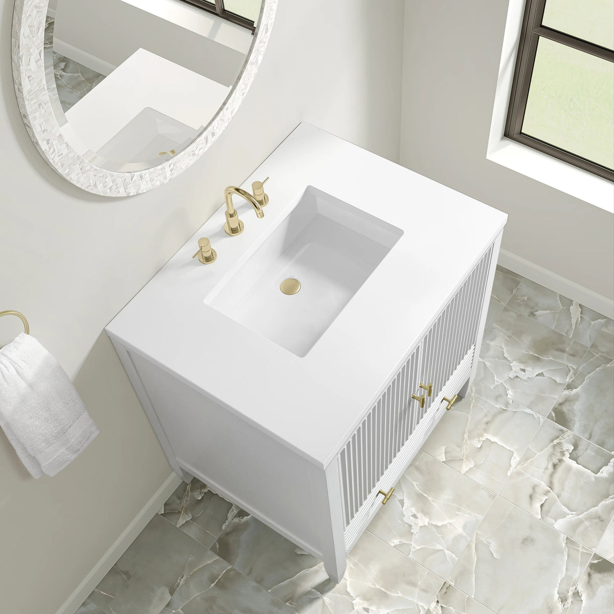 Myrrin 30" Single Vanity, Bright White w/ 3 CM White Zeus Silestone Top, view 11
