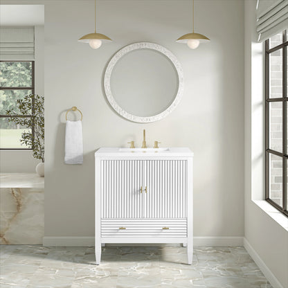 Myrrin 30" Single Vanity, Bright White w/ 3 CM White Zeus Silestone Top, view 4