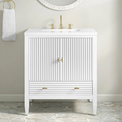 Myrrin 30" Single Vanity, Bright White w/ 3 CM White Zeus Silestone Top, view 5
