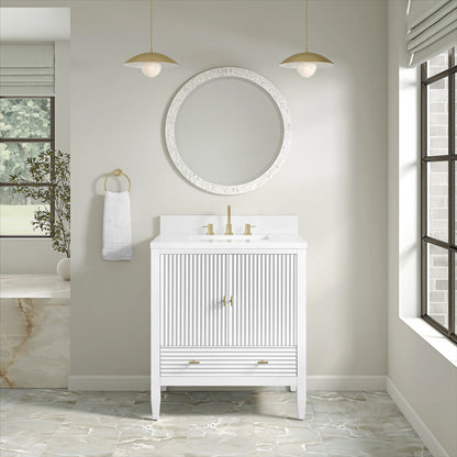 Myrrin 30" Single Vanity, Bright White w/ 3 CM White Zeus Silestone Top, view 6