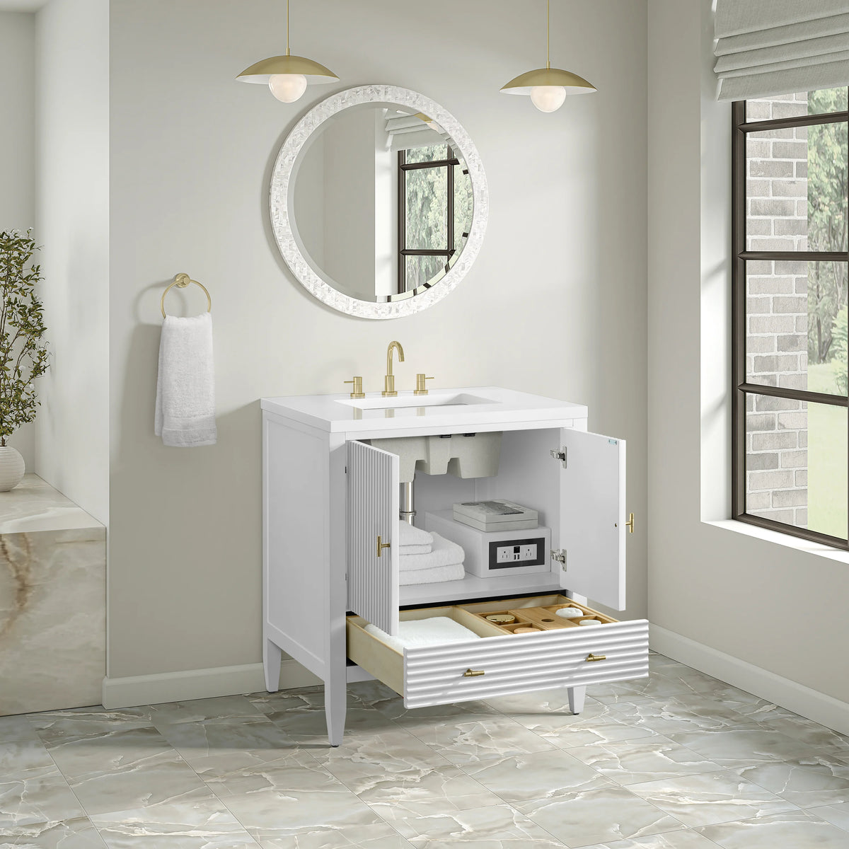 Myrrin 30" Single Vanity, Bright White w/ 3 CM White Zeus Silestone Top, view 8