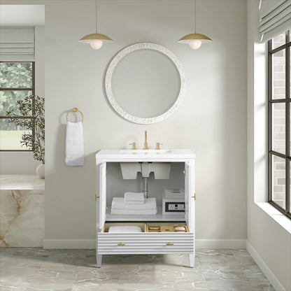 Myrrin 30" Single Vanity, Bright White w/ 3 CM White Zeus Silestone Top, view 9