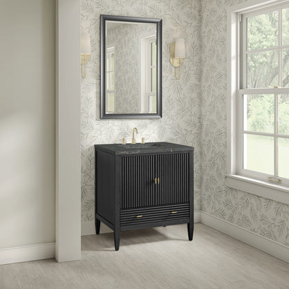 Myrrin 30" Single Vanity, Carbon Oak w/ 3 CM Parisien Bleu Silestone Top, view 4