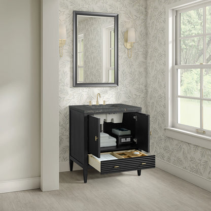 Myrrin 30" Single Vanity, Carbon Oak w/ 3 CM Parisien Bleu Silestone Top, view 5
