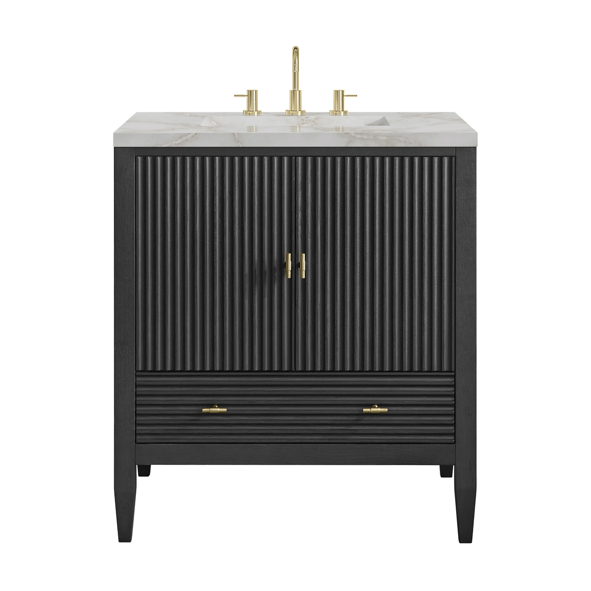 Myrrin 30" Single Vanity, Carbon Oak w/ 3 CM Victorian Silver Silestone Top