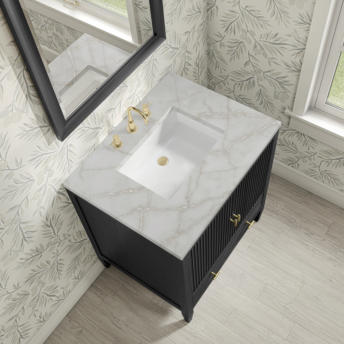 Myrrin 30" Single Vanity, Carbon Oak w/ 3 CM Victorian Silver Silestone Top, view 7