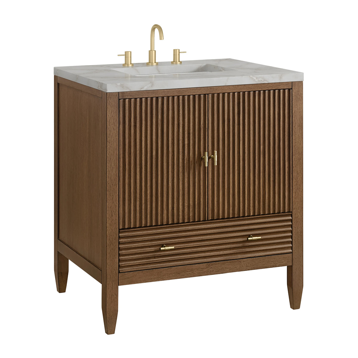 Myrrin 30" Single Vanity, Mid-Century Walnut w/ 3 CM Victorian Silver Silestone Top, view 10