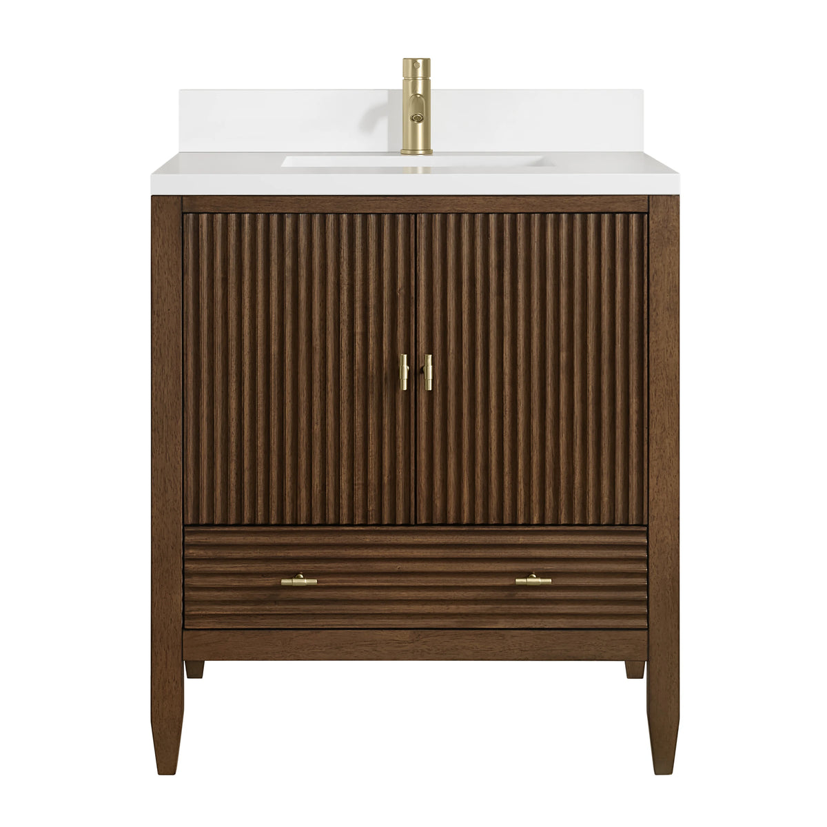 Myrrin 30" Single Vanity, Mid-Century Walnut w/ Single Hole 3 CM White Zeus Silestone Top and Matching Backspla, view 2
