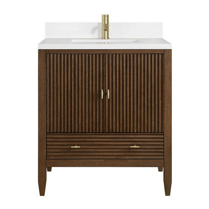 Myrrin 30" Single Vanity, Mid-Century Walnut w/ Single Hole 3 CM White Zeus Silestone Top and Matching Backspla, view 2