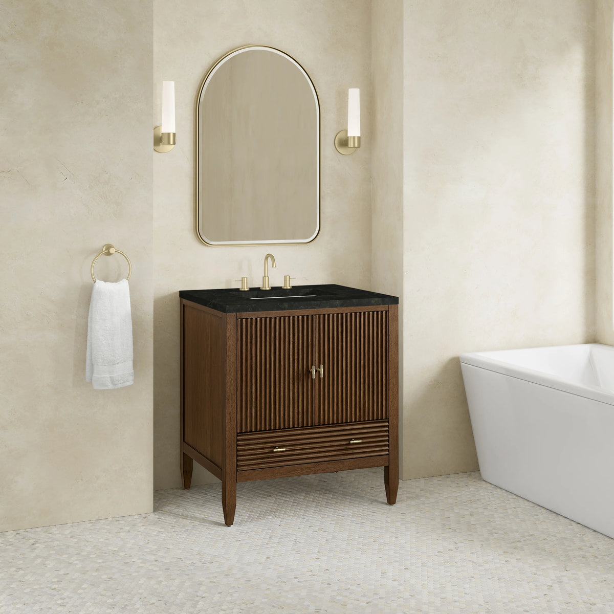 Myrrin 30" Single Vanity, Mid-Century Walnut w/ 3 CM Phantome Eclos Top, view 6