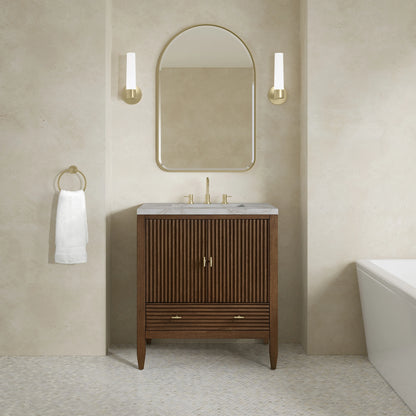 Myrrin 30" Single Vanity, Mid-Century Walnut w/ 3 CM Victorian Silver Silestone Top, view 3