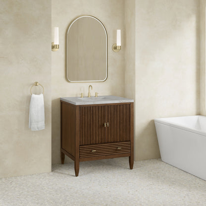 Myrrin 30" Single Vanity, Mid-Century Walnut w/ 3 CM Victorian Silver Silestone Top, view 4
