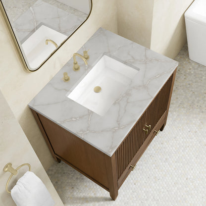 Myrrin 30" Single Vanity, Mid-Century Walnut w/ 3 CM Victorian Silver Silestone Top, view 7
