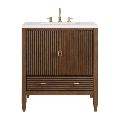 Myrrin 30" Single Vanity, Mid-Century Walnut w/ 3 CM White Zeus Silestone Top
