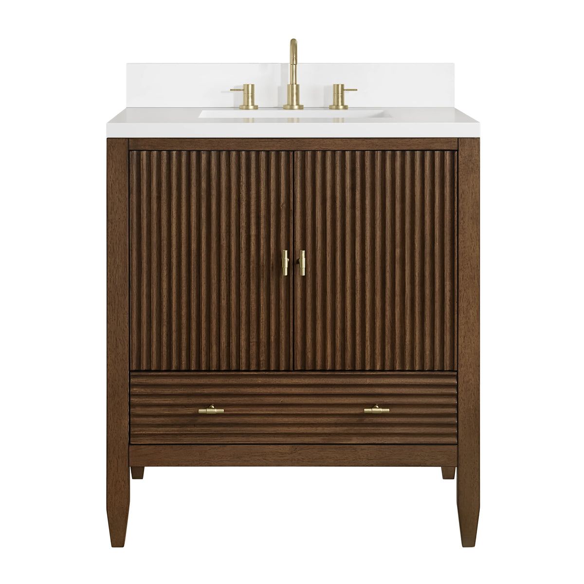 Myrrin 30" Single Vanity, Mid-Century Walnut w/ 3 CM White Zeus Silestone Top, view 2