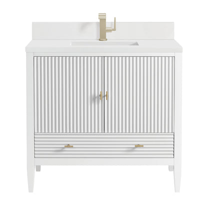 Myrrin 36" Vanity, Bright White w/ Single Hole 3 CM White Zeus Silestone Top & Backsplash