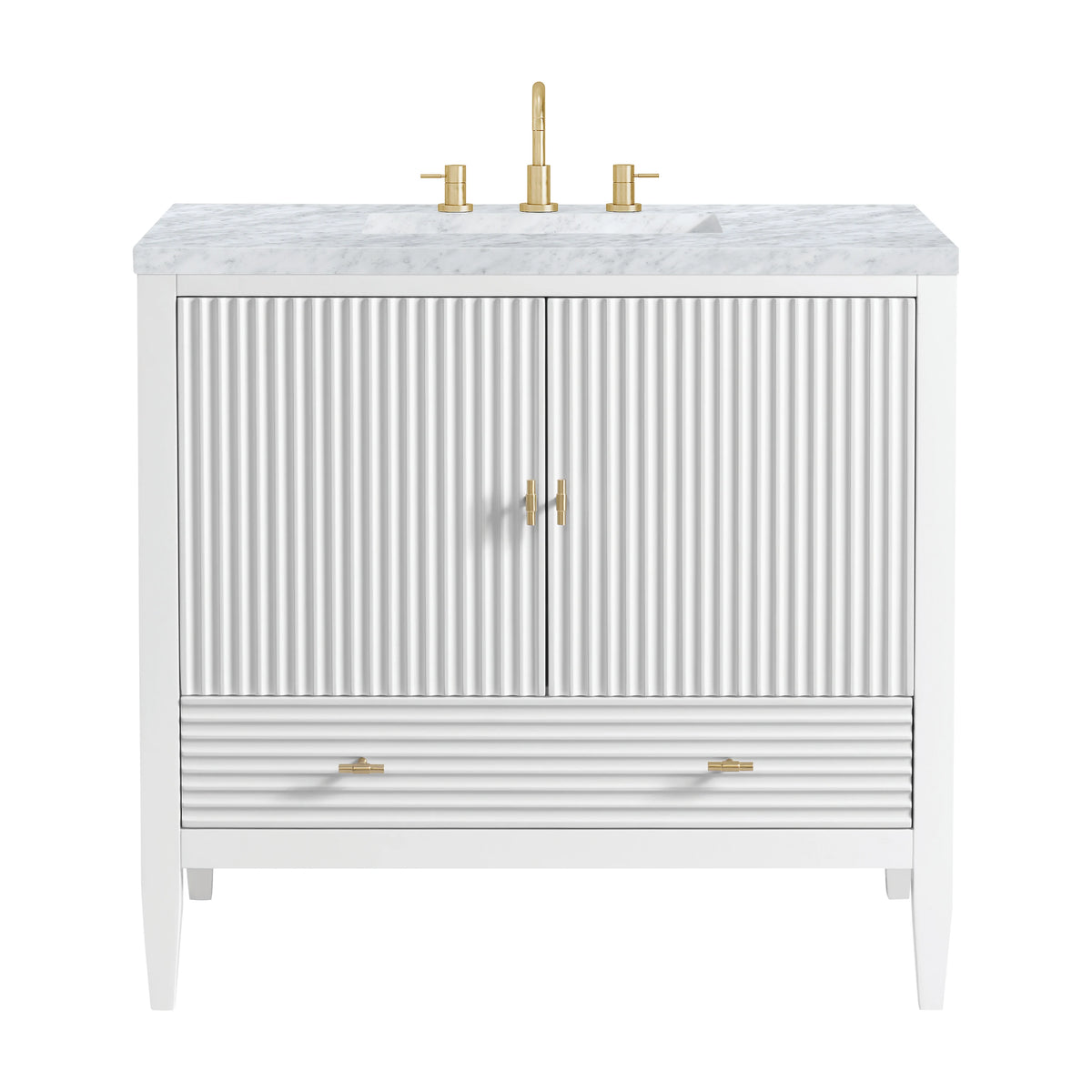 Myrrin 36" Vanity, Bright White w/ 3 CM Carrara White Marble Top