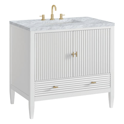 Myrrin 36" Vanity, Bright White w/ 3 CM Carrara White Marble Top, view 10
