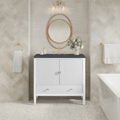 Myrrin 36" Vanity, Bright White w/ 3 CM Charcoal Soapstone Silestone Top, view 3