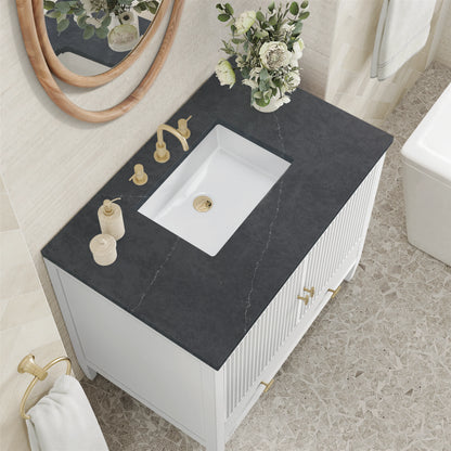Myrrin 36" Vanity, Bright White w/ 3 CM Charcoal Soapstone Silestone Top, view 7