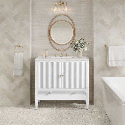Myrrin 36" Vanity, Bright White w/ 3 CM Lime Delight Silestone Top, view 3