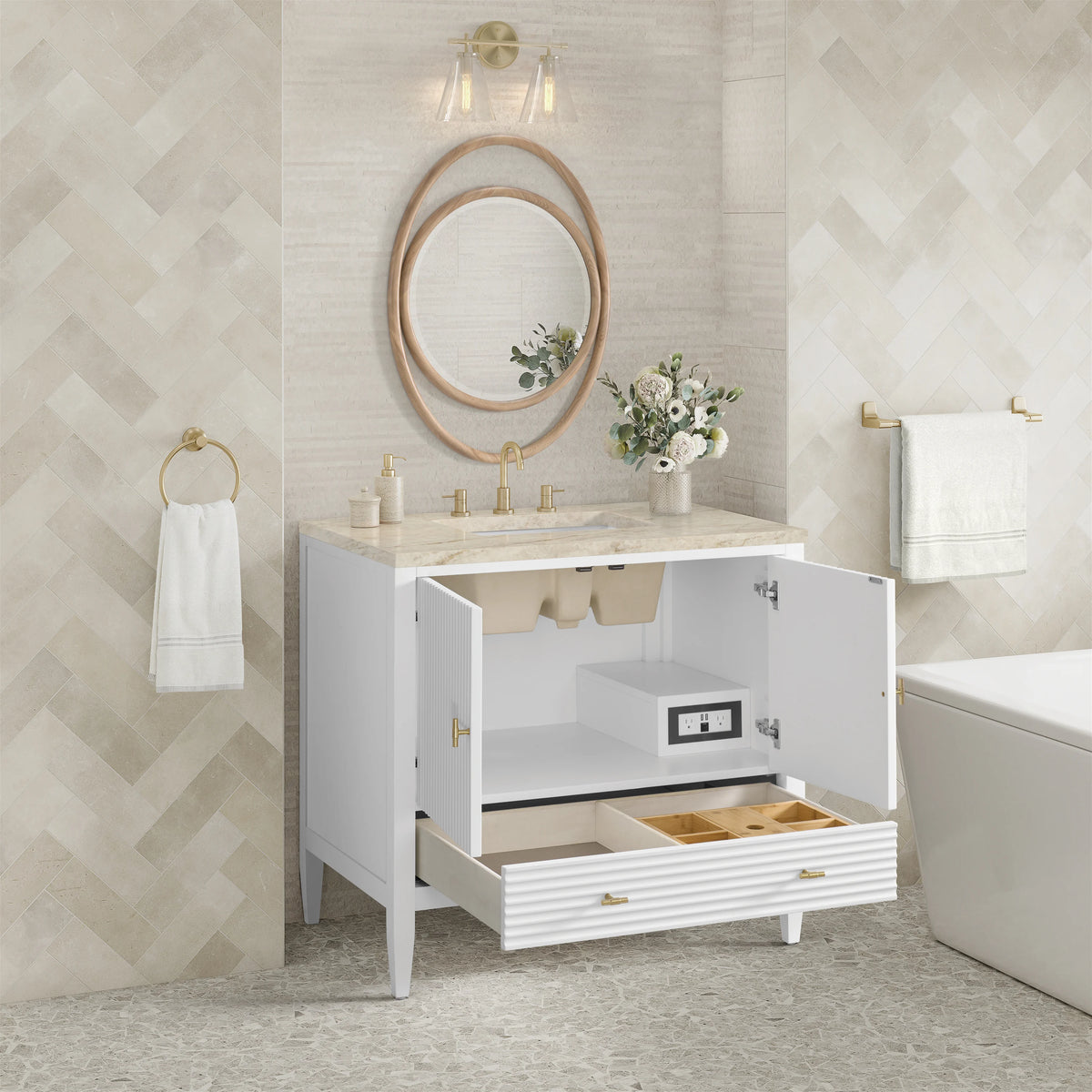 Myrrin 36" Vanity, Bright White, w/ 3 CM Tajnar Eclos Top, view 5
