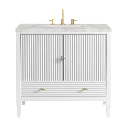 Myrrin 36" Vanity, Bright White w/ 3 CM Victorian Silver Silestone Top