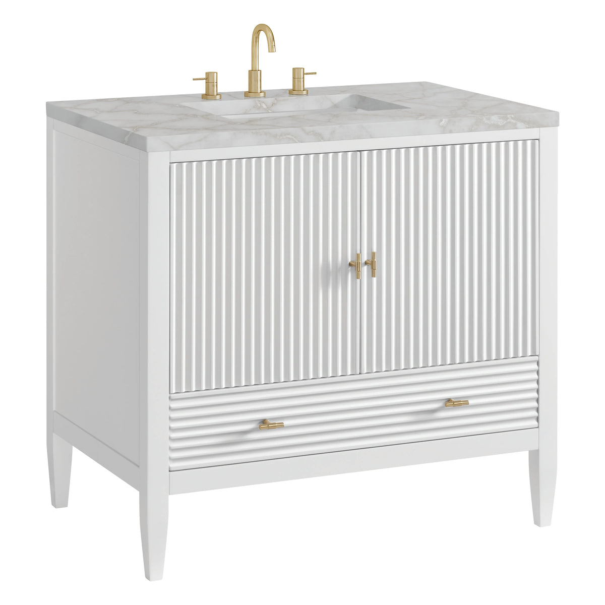 Myrrin 36" Vanity, Bright White w/ 3 CM Victorian Silver Silestone Top, view 10