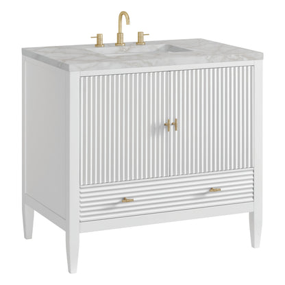 Myrrin 36" Vanity, Bright White w/ 3 CM Victorian Silver Silestone Top, view 10