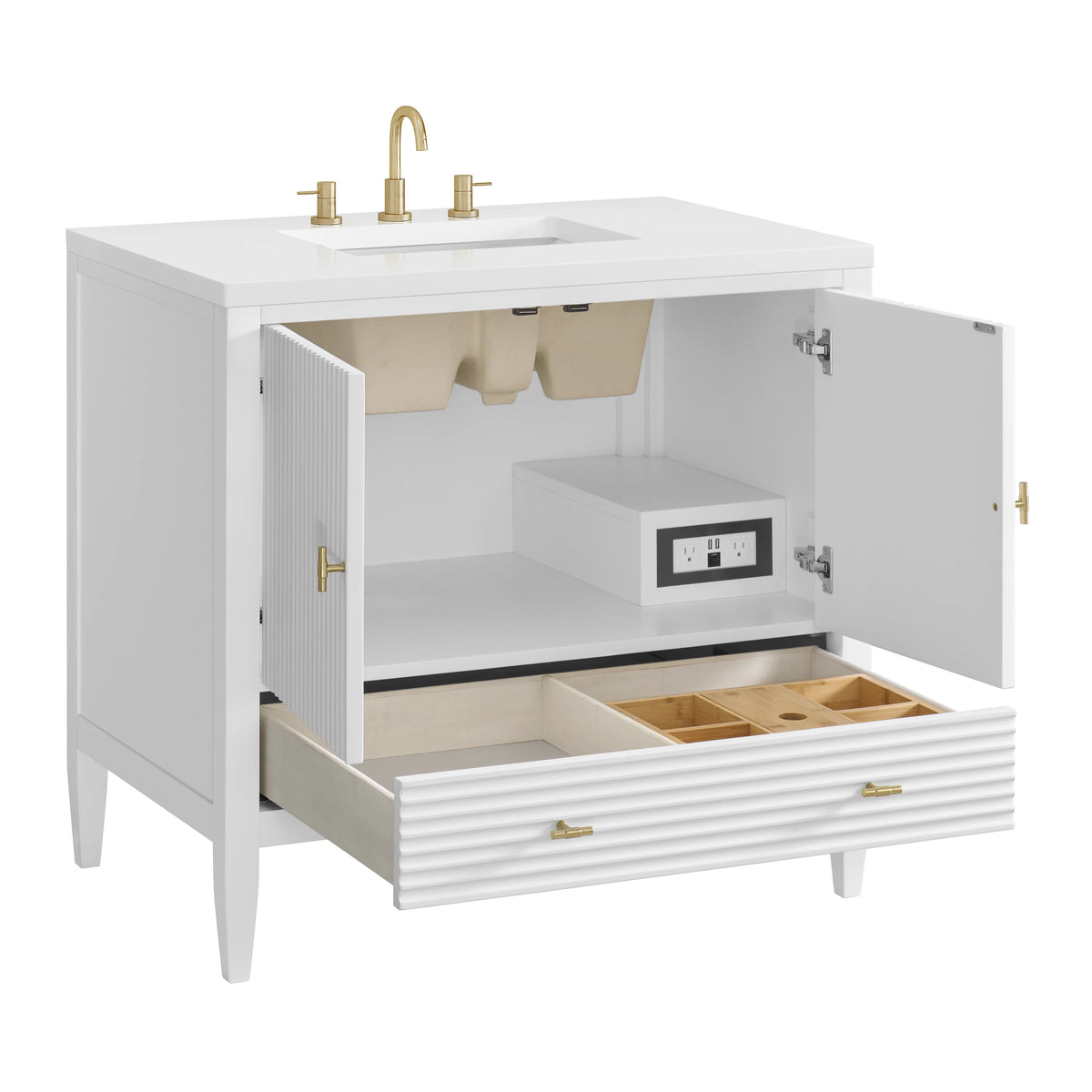 Myrrin 36" Vanity, Bright White w/ 3 CM White Zeus Silestone Top, view 10
