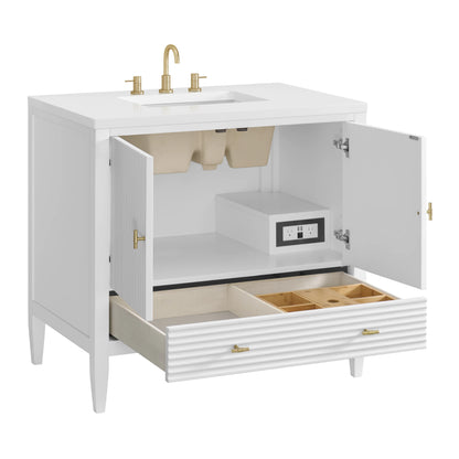 Myrrin 36" Vanity, Bright White w/ 3 CM White Zeus Silestone Top, view 10